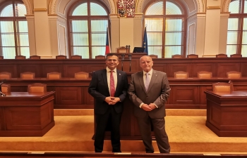 Mr Stanislav Berkovec, a Member of Parliament and Chairman of India-Czech Inter-Parliamentary Group hosted Ambassador Raveesh Kumar at the historic Parliament House. Mr Berkovec shared his views and impressions about a stronger India-Czechia relationship.