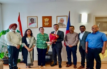 Ambassador Raveesh Kumar met with founding members of Indian Community in Czech Republic, a group playing an active role in promoting Indian culture in Czechia. They shared an update on forthcoming activities of the Group, including Experience India event on 4 September 2024.