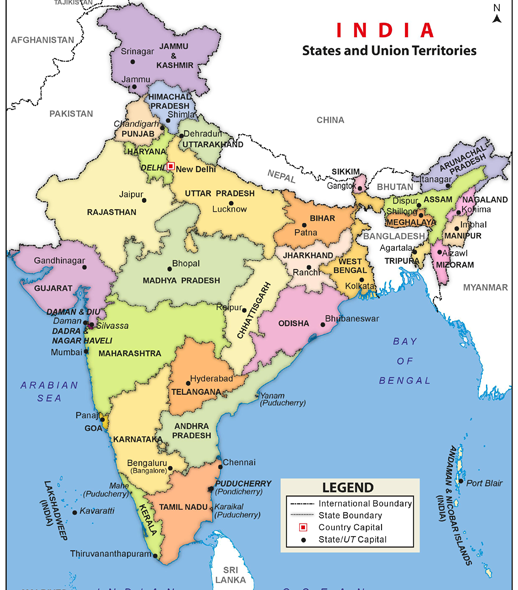 Embassy of India, Prague, Czech Republic : Latest Political Map of India